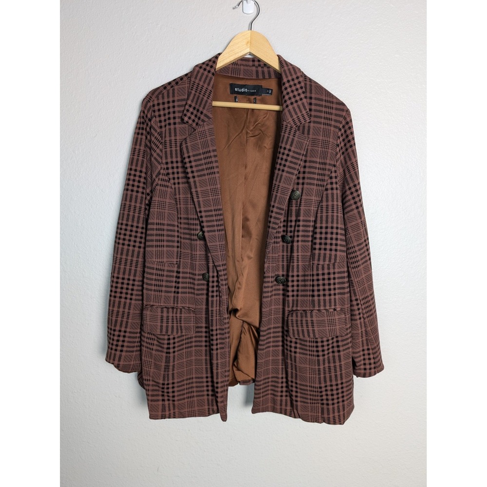 Studio By Torrid Blazer Womens 1 Brown Plaid Lined‎ Stretch Jacket Career Work